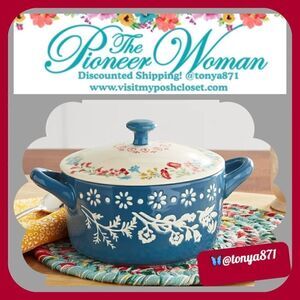 🦋 New Pioneer Woman Fancy Flourish Round Ceramic Mini Casserole Dish w/lid